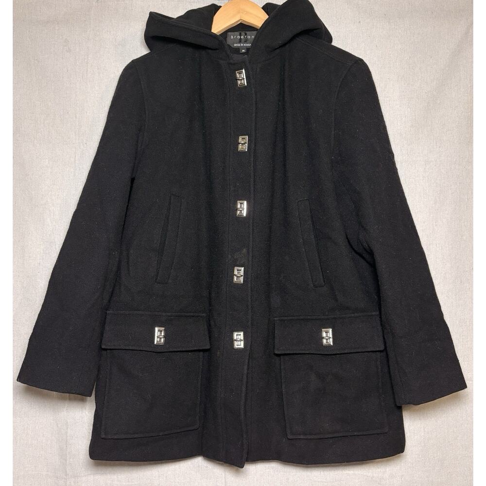 Braetan Women’s Sz M Wool Outdoor Hooded Coat Black Long Sleeve‎ Lined